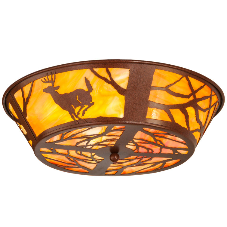 Rustic Brown and Amber Glass 4-Light Flush Mount