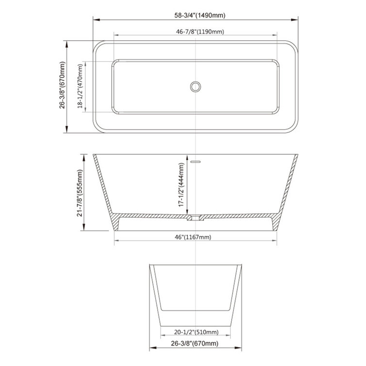 59'' Matte White Acrylic Freestanding Soaking Bathtub