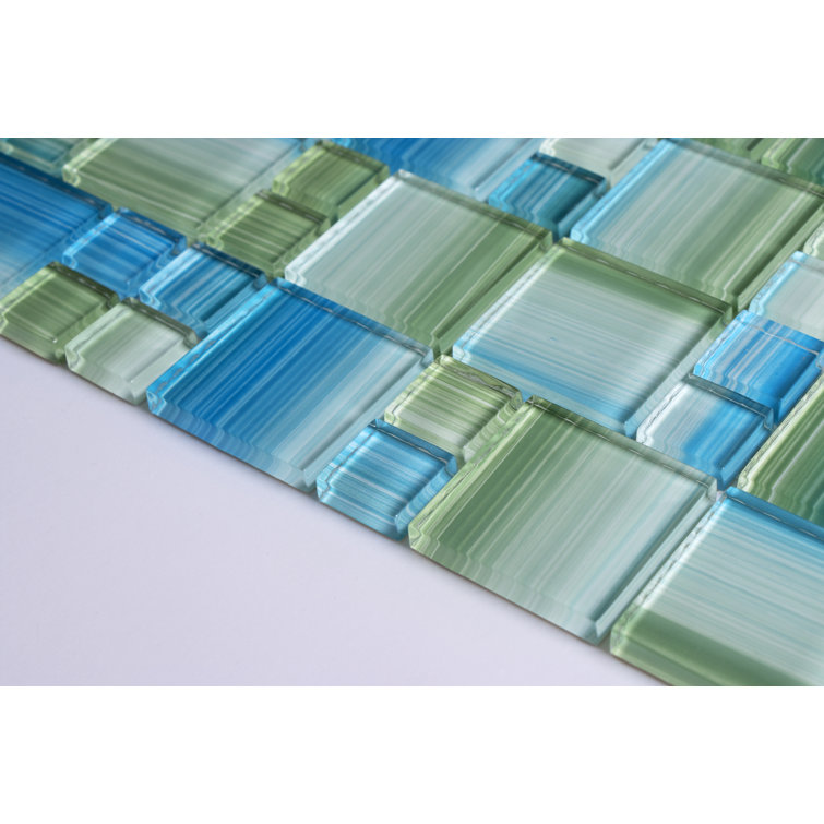 12" x 12" Blue and Green Glass Mosaic Tile