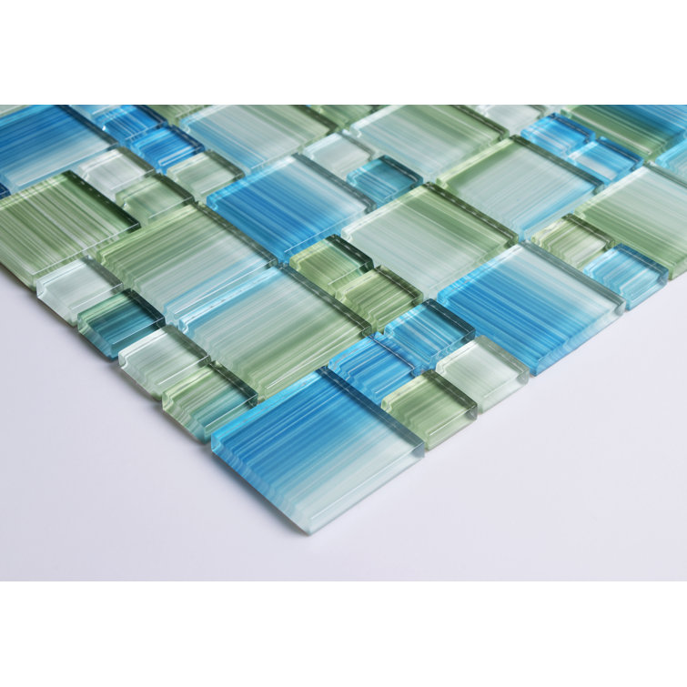 12" x 12" Blue and Green Glass Mosaic Tile