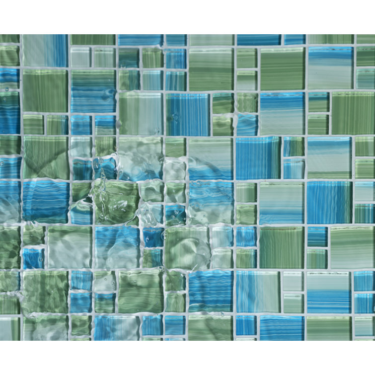 12" x 12" Blue and Green Glass Mosaic Tile