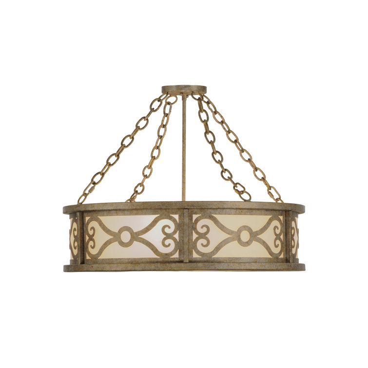Antique Brass 4-Light 26" White Glass Drum Chandelier