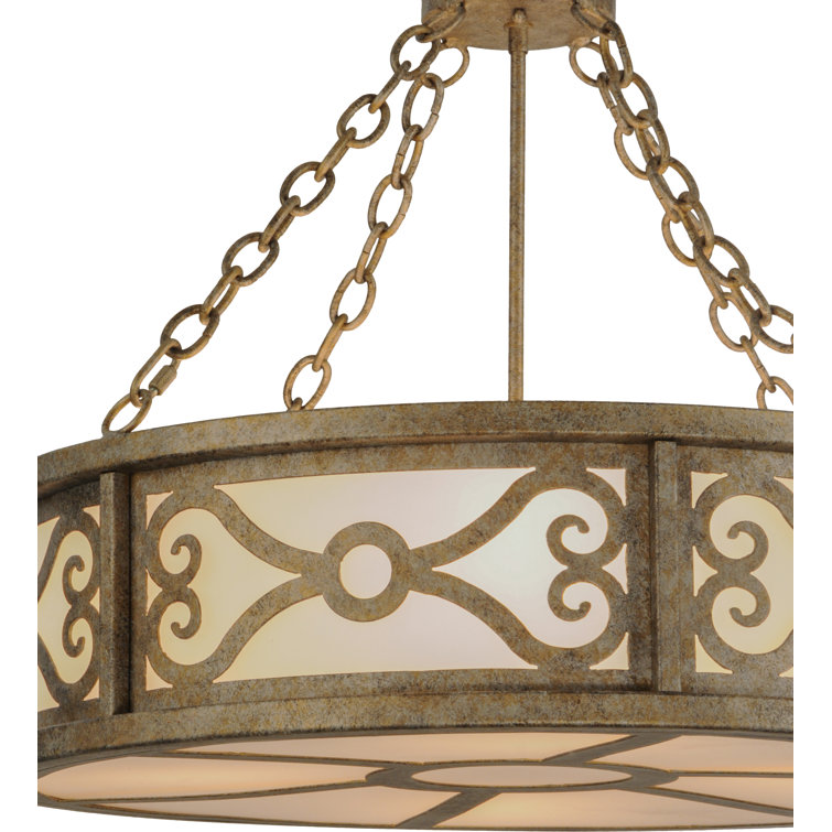 Antique Brass 4-Light 26" White Glass Drum Chandelier
