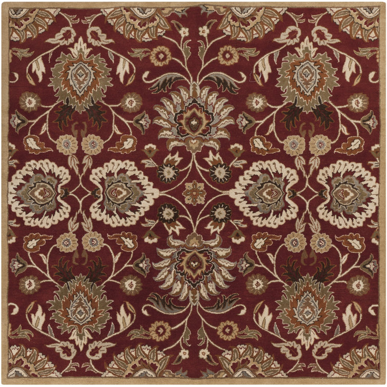Burgundy Floral Hand-Tufted Wool Square Rug