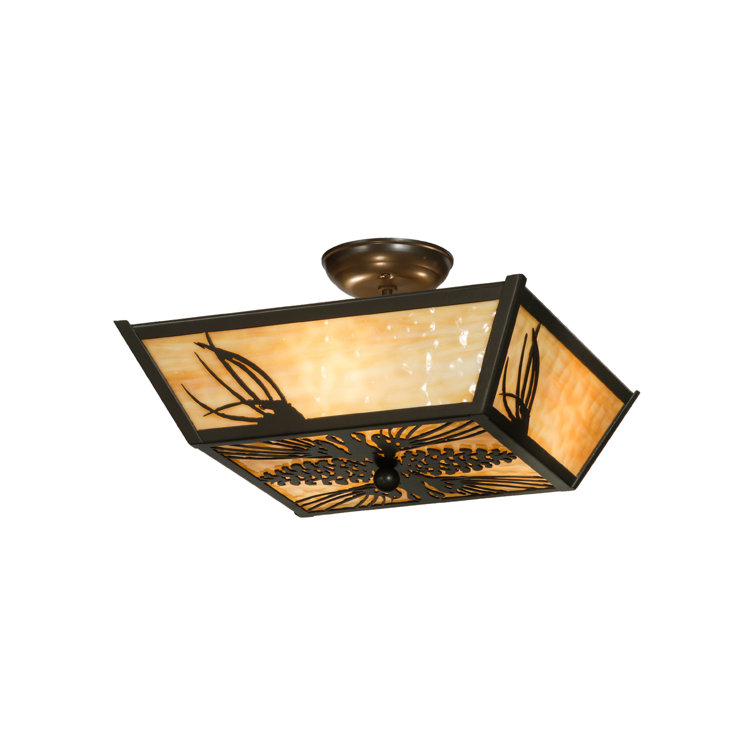 Mountain Pine 22" Bronze & Glass Nature-Inspired Ceiling Pendant