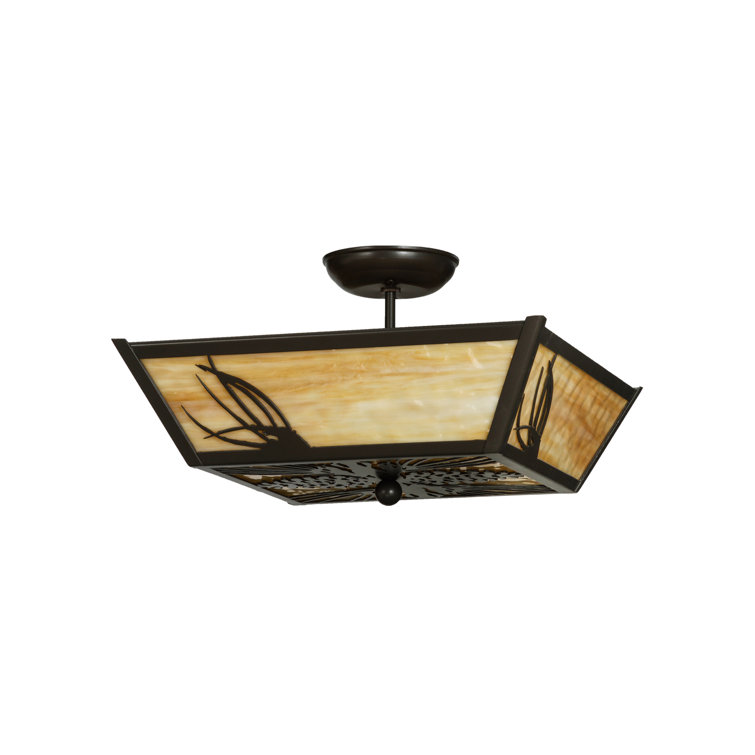 Mountain Pine 22" Bronze & Glass Nature-Inspired Ceiling Pendant