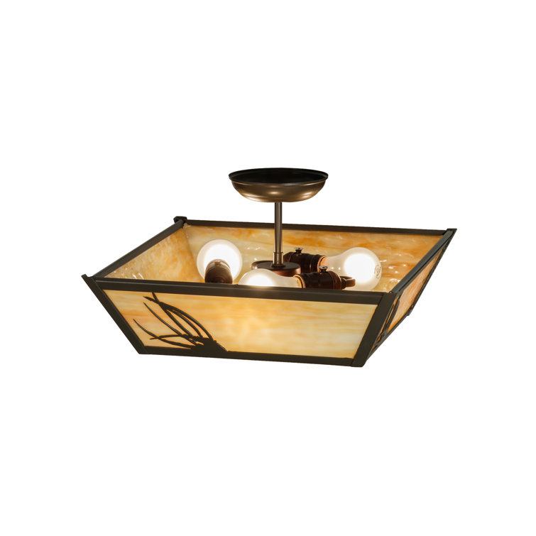 Mountain Pine 22" Bronze & Glass Nature-Inspired Ceiling Pendant