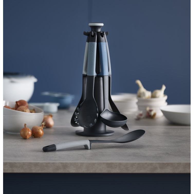 Sky Blue Nylon and Silicone 6-Piece Utensil Set with Rotating Stand