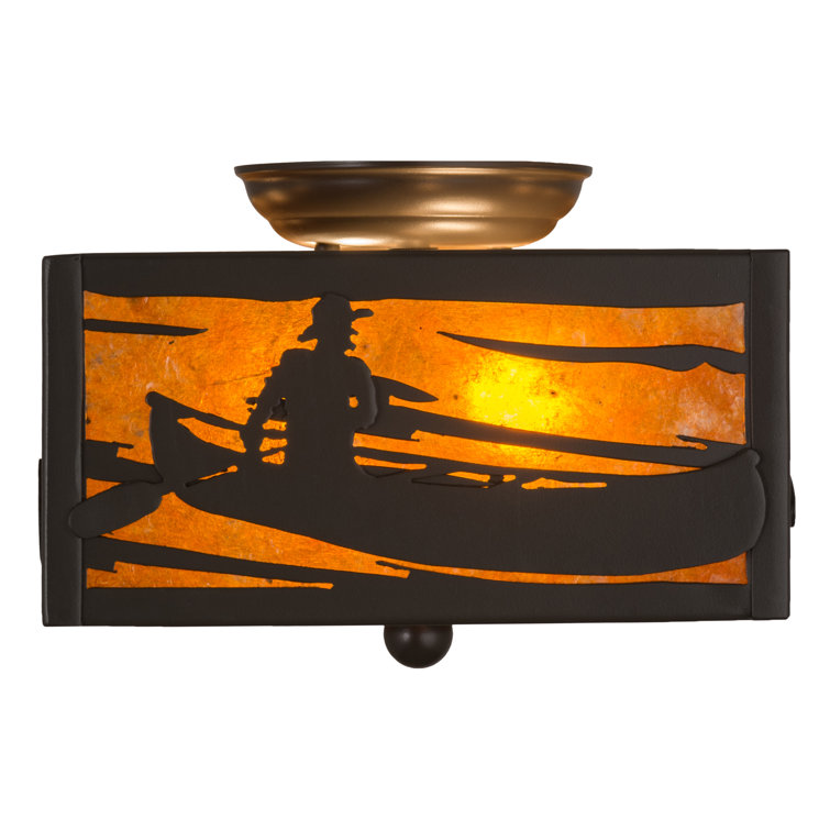 Bronze and Amber Glass Canoe Flush Mount Light