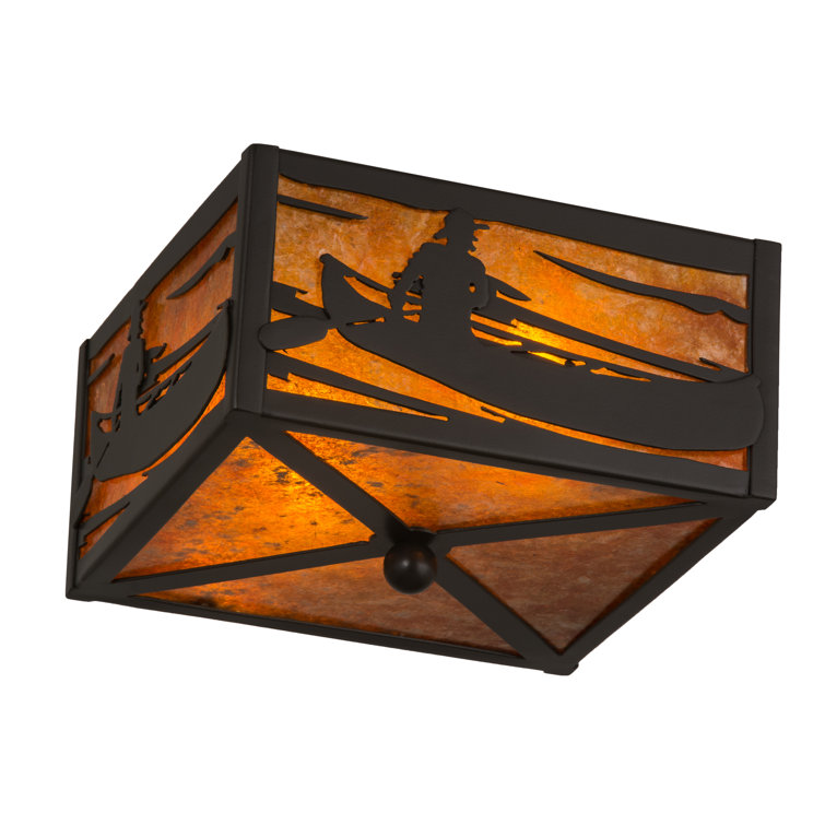 Bronze and Amber Glass Canoe Flush Mount Light