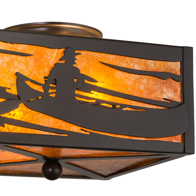 Bronze and Amber Glass Canoe Flush Mount Light