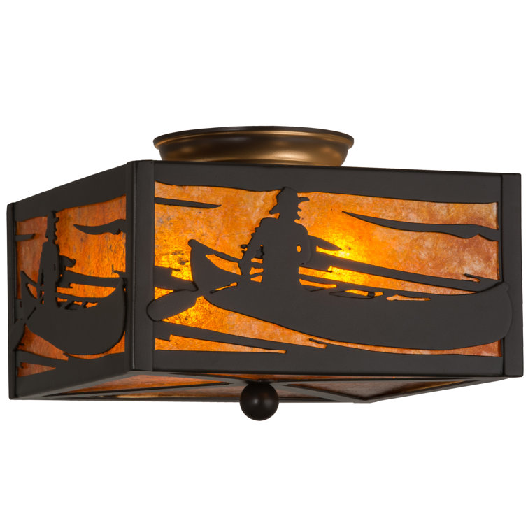 Bronze and Amber Glass Canoe Flush Mount Light