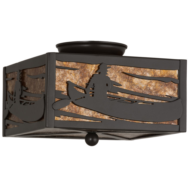 Bronze and Amber Glass Canoe Flush Mount Light