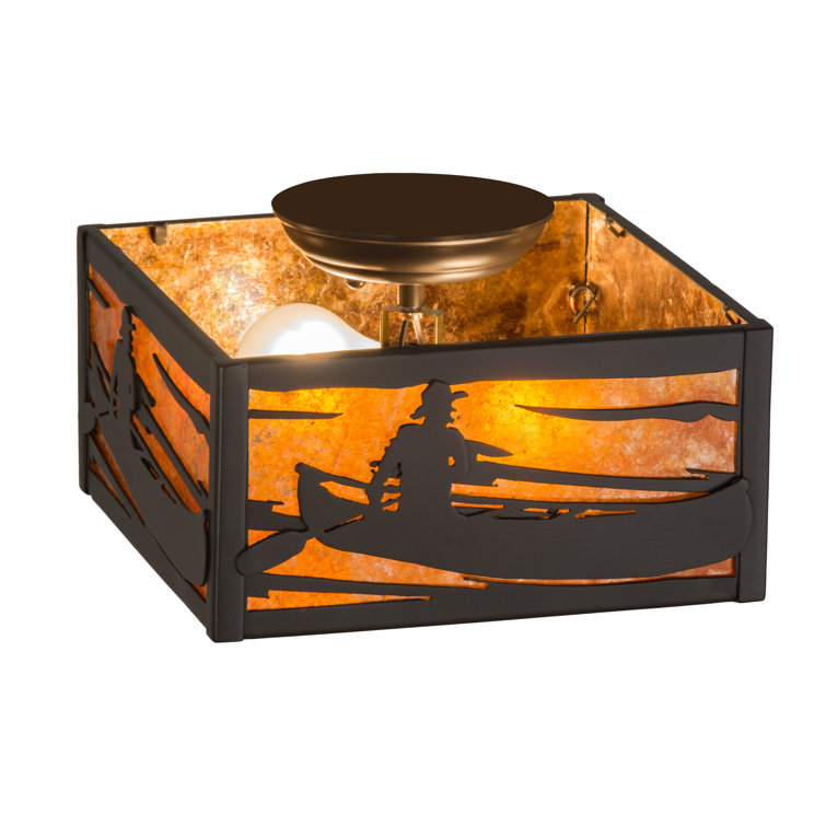 Bronze and Amber Glass Canoe Flush Mount Light