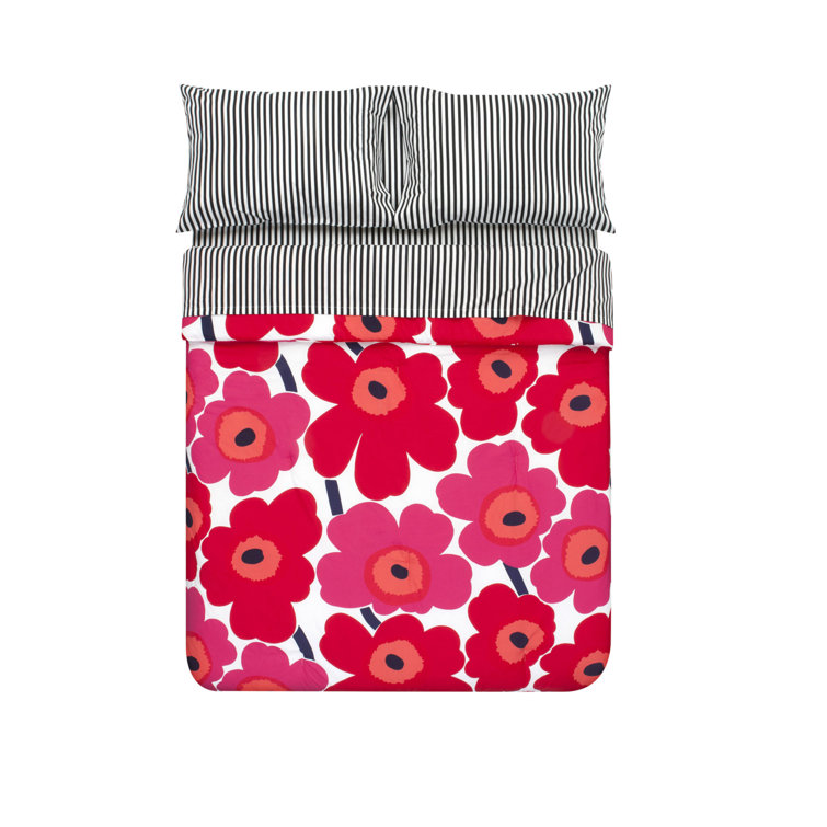 Marimekko Unikko Red Cotton Floral Queen Duvet Cover Set
