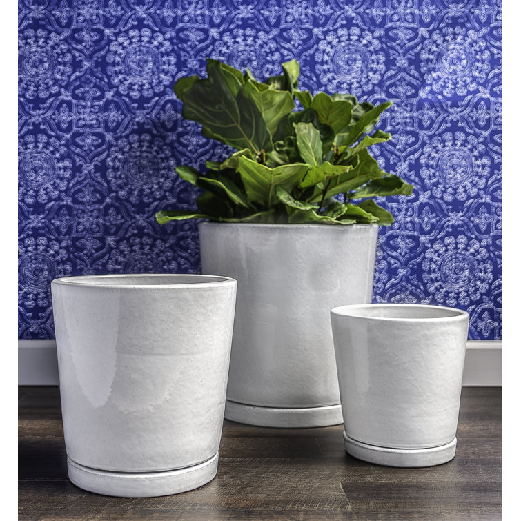 Artisanal White Terracotta Round Pot Planter Trio for Indoors & Outdoors