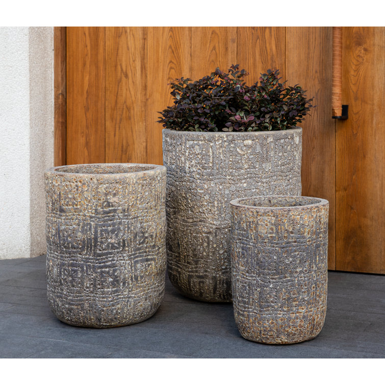 Eero Handmade Round Stone Planter Set in Angkor - 3 Sizes