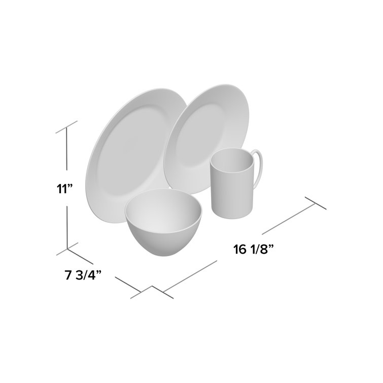 Elegant Charlotte Street 4-Piece White and Blue Porcelain Dinnerware Set