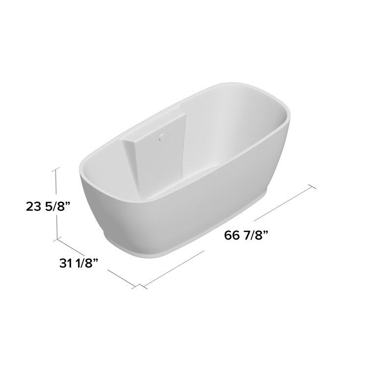 67" White Acrylic Freestanding Soaking Bathtub