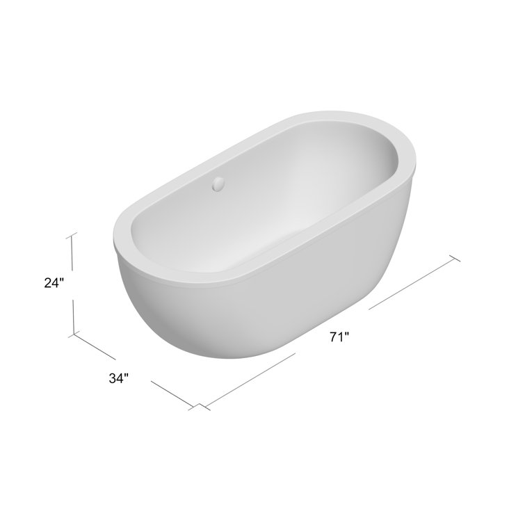 71" White Acrylic Freestanding Soaking Bathtub