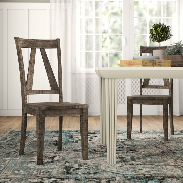 Ash Wood Distressed Slat Back Side Chair Set of 2