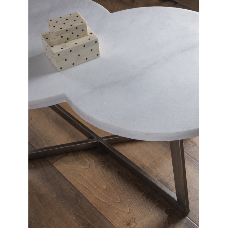 Aristo Contemporary Silver-White Marble & Metal Cocktail Table