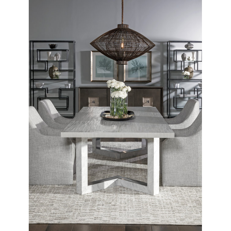 Transitional Gray and White Marble Wood Dining Table