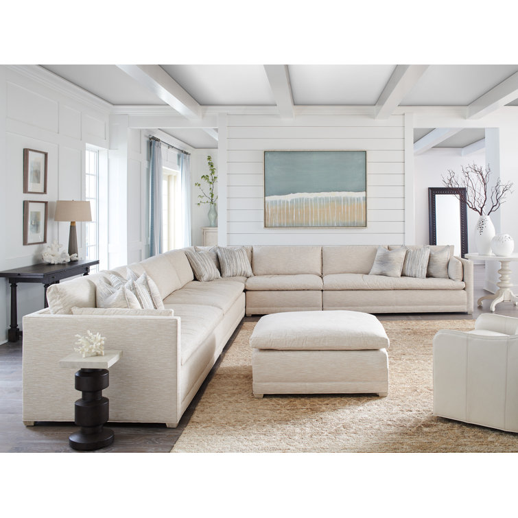 Beige Upholstered Square Ottoman with Ultra Down Cushion