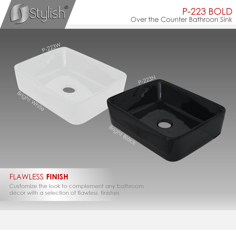 Bold Black Ceramic Rectangular Above-Counter Vessel Sink