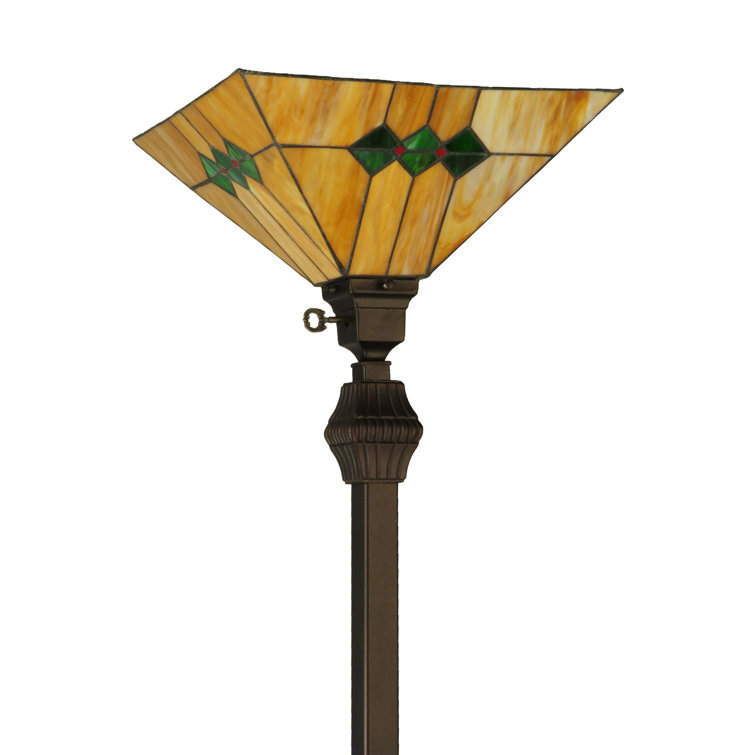 62" Bronze Stained Glass Torchiere Floor Lamp