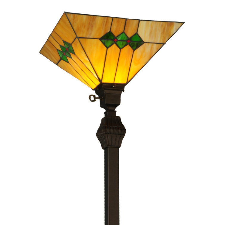62" Bronze Stained Glass Torchiere Floor Lamp