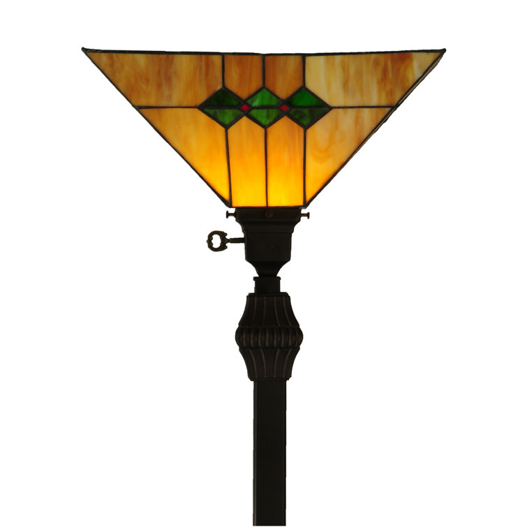 62" Bronze Stained Glass Torchiere Floor Lamp
