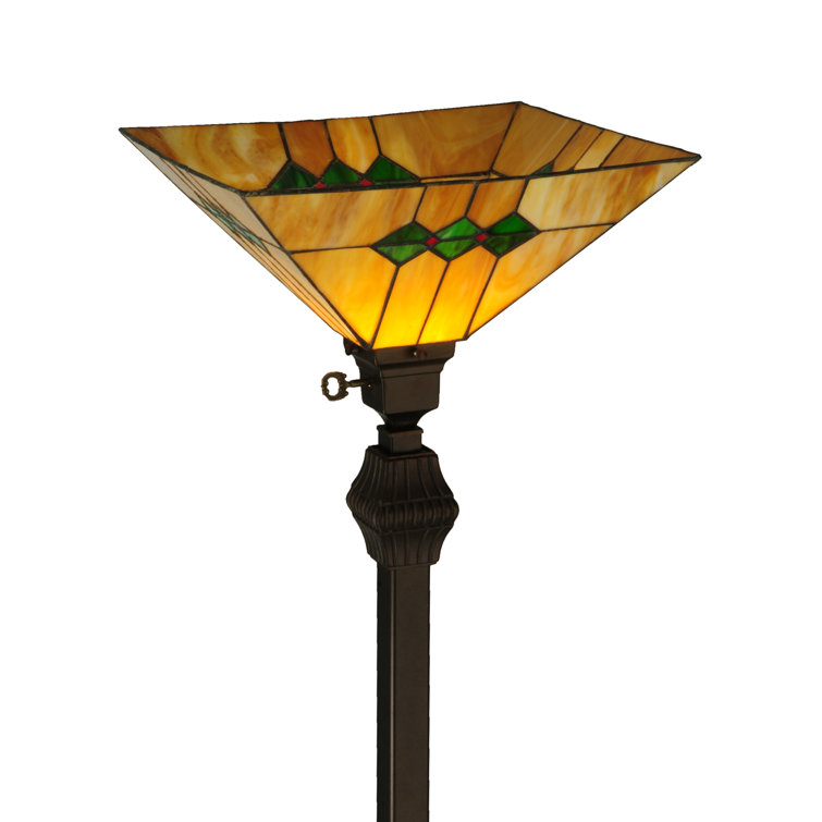 62" Bronze Stained Glass Torchiere Floor Lamp