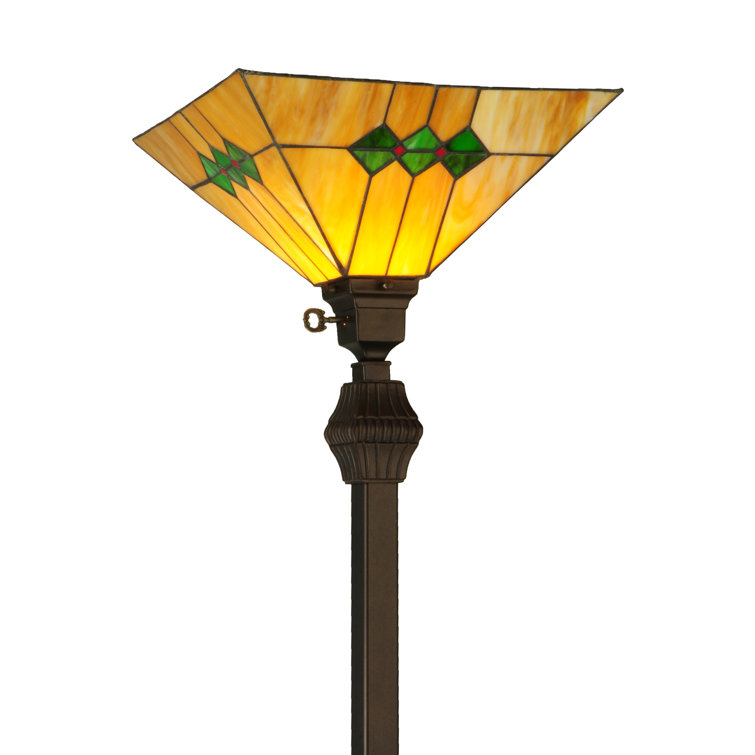 62" Bronze Stained Glass Torchiere Floor Lamp