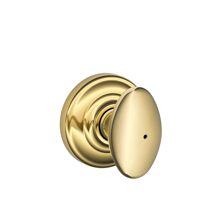 Bright Brass Privacy Knob with Andover Trim for Bed and Bath