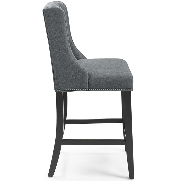 Elegant Gray Upholstered Counter Stool with Nailhead Trim