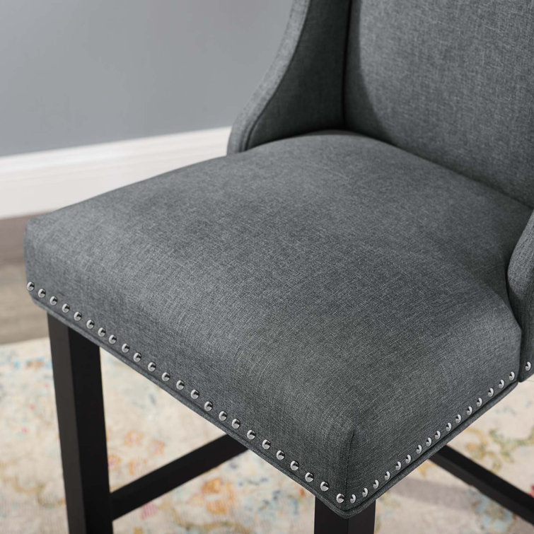 Elegant Gray Upholstered Counter Stool with Nailhead Trim