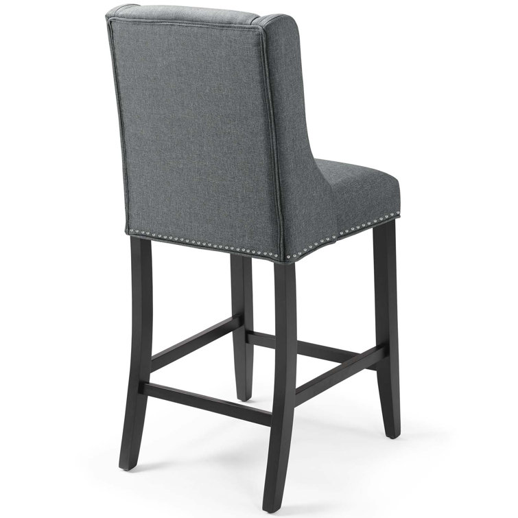 Elegant Gray Upholstered Counter Stool with Nailhead Trim