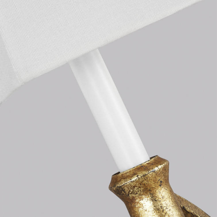 Antique Gild 2-Light Wall Sconce with White Linen Shade
