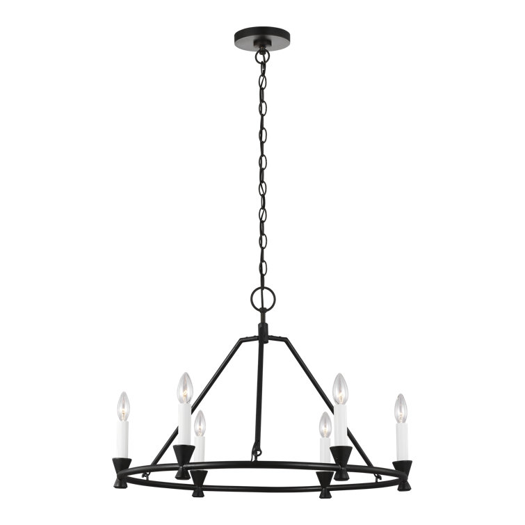 Mini Keystone Aged Iron 6-Light Wagon Wheel Chandelier