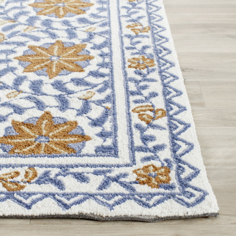 Handmade Chelsea Floral Wool Accent Rug - Ivory & Blue, 1'8" x 2'6"