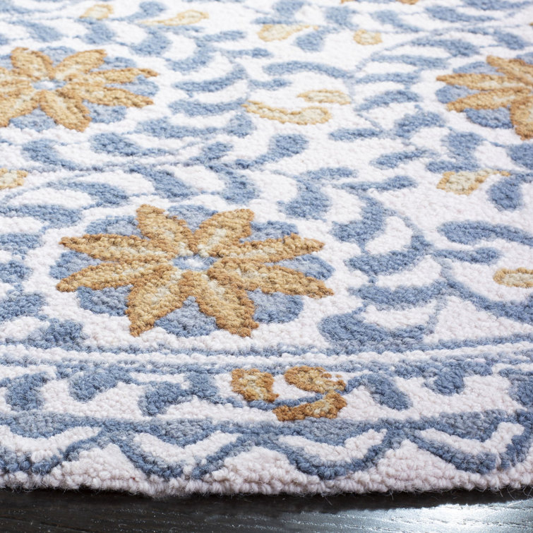 Chelsea Round Blue Floral Handmade Wool Rug