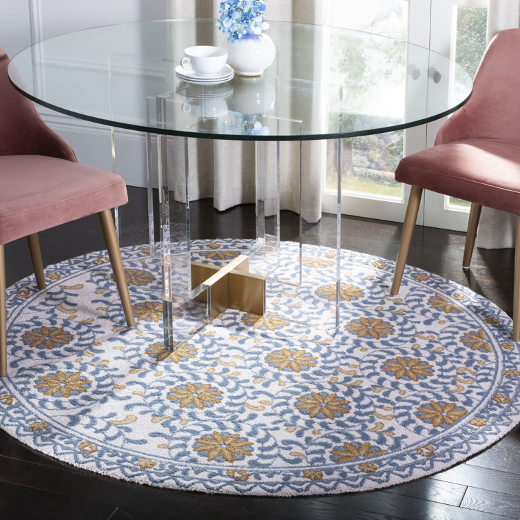 Chelsea Round Blue Floral Handmade Wool Rug
