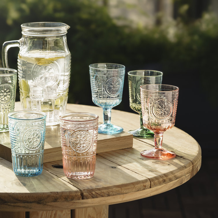 Cotton Candy Pink Floral Etched Glass Tumbler Set, 11.5 oz