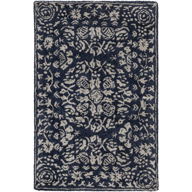 Blue and Gray Rectangular Hand-Tufted Wool Rug
