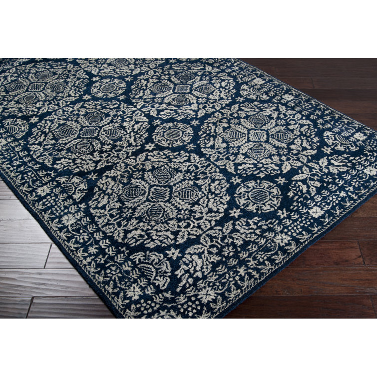 Blue and Gray Rectangular Hand-Tufted Wool Rug