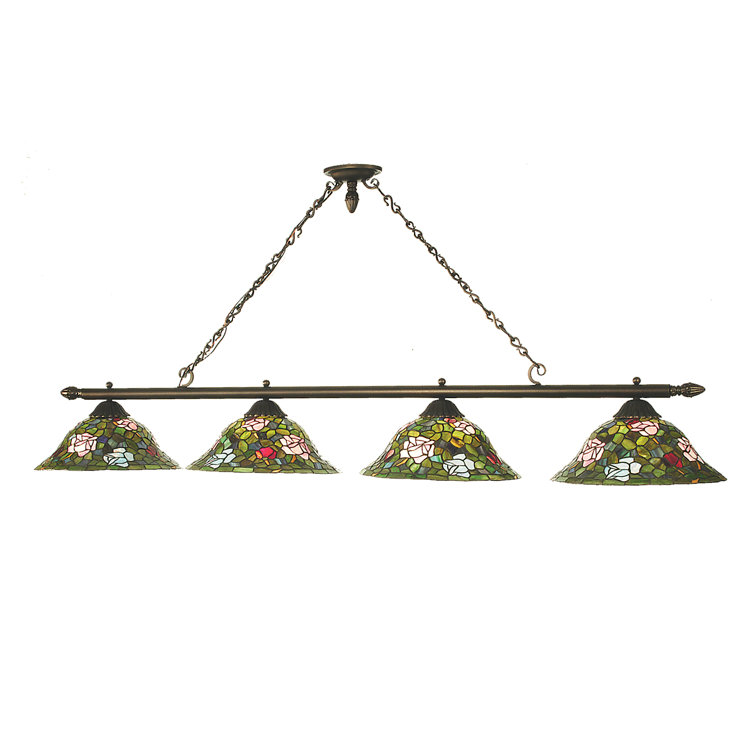 Rose Bush 4-Light Bronze Glass Island Pendant