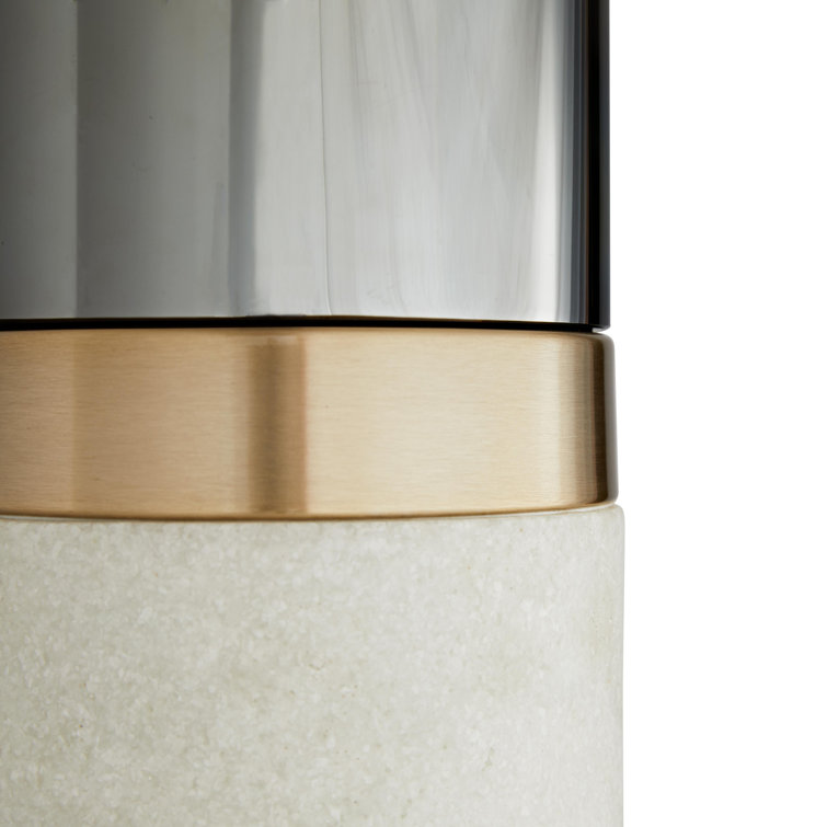 White Faux Marble and Brass Table Lamp with 3-Way Switch