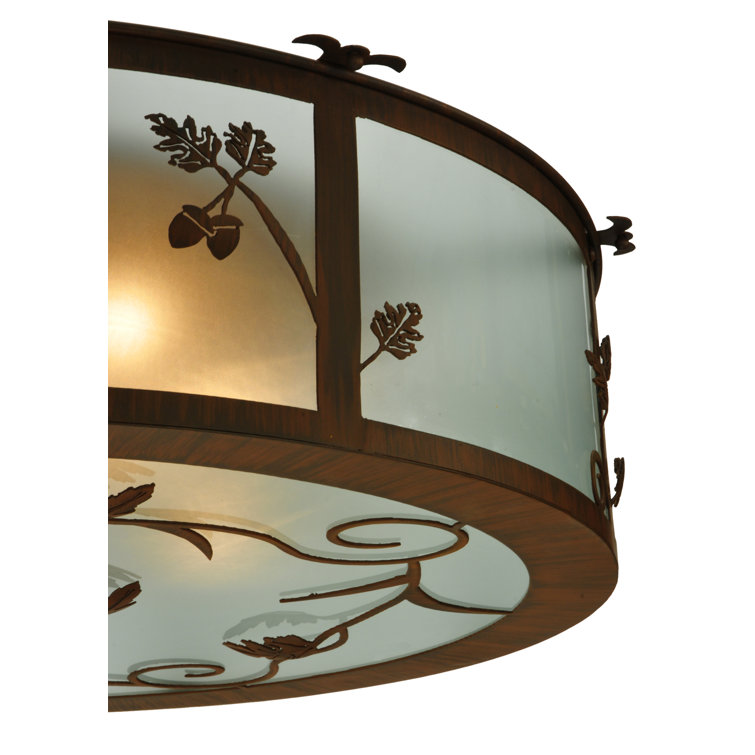 Elegant Oak Leaf & Acorn 4-Light Frosted Glass Flush Mount