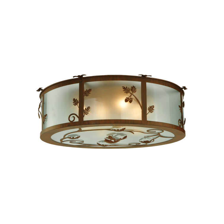Elegant Oak Leaf & Acorn 4-Light Frosted Glass Flush Mount